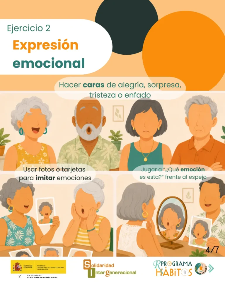 Estas imágenes muestran diferentes ejercicios de movilidad y tono muscular, expresión emocional,articulación y vocalización y juegos de mímica.